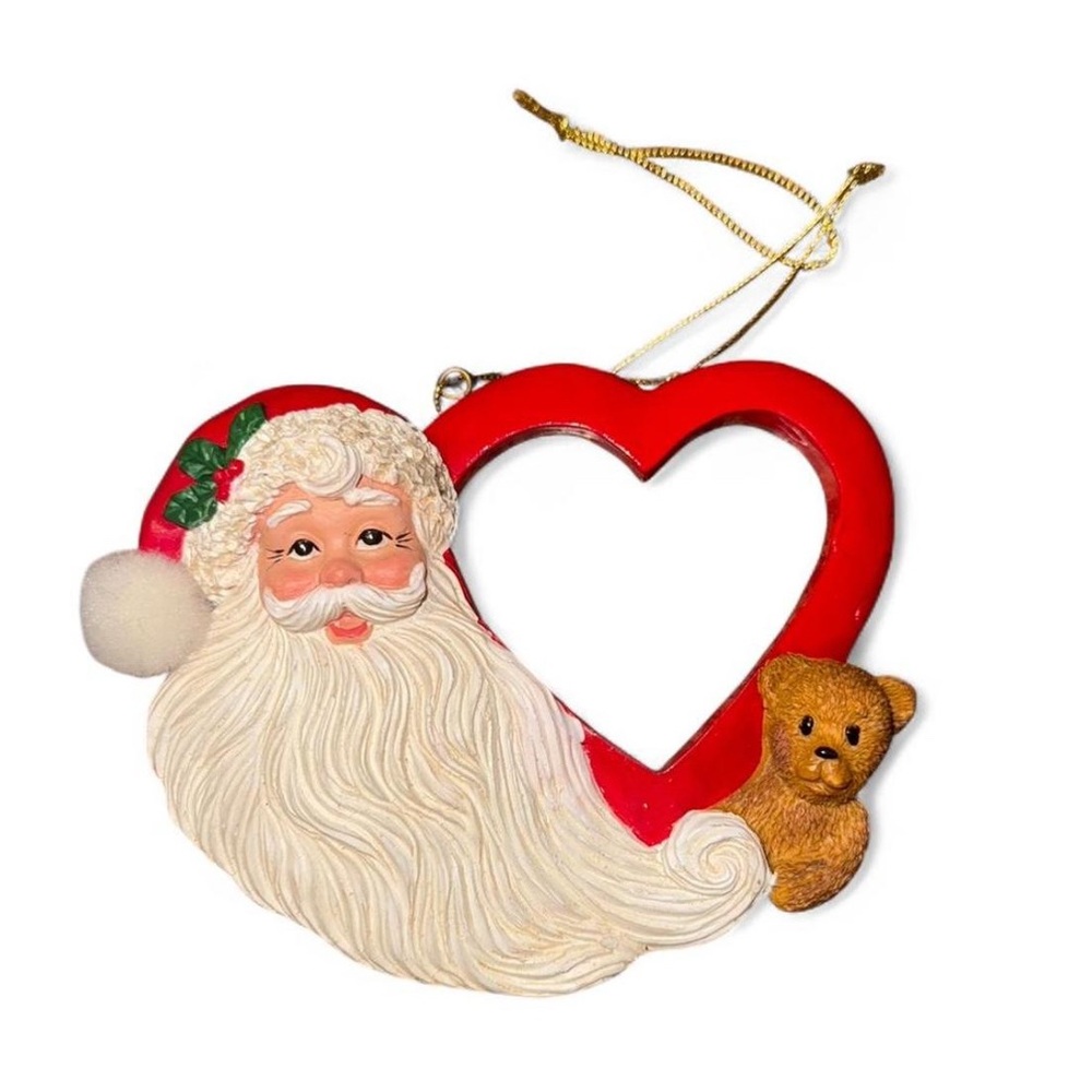 Vintage KSA Inc. Santa Ornament – Teddy Bear & Heart – Collectible Christmas